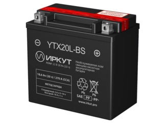 Аккумулятор 18,9Ач "ИРКУТ AGM YTX20L-BS" О.П. 175х87х156