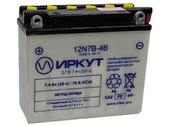 Аккумулятор 7,4Ач "ИРКУТ AGM 12N7B-4B" П.П. 150х60х130