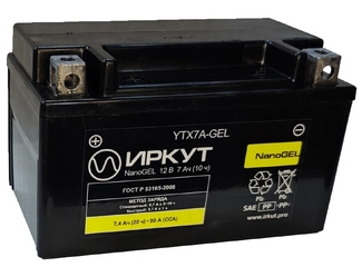 Аккумулятор 7,2Ач "ИРКУТ YTX7A-GEL" П.П. 151х88х94