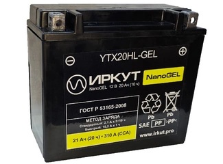 Аккумулятор 21Ач "ИРКУТ YTX20HL-GEL" О.П. 175х87х156