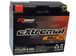 Аккумулятор 11Ач "RDrive eXtremal GOLD YT12B-4-GEL" П.П. 150х69х130