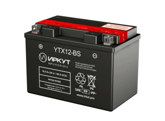 Аккумулятор 10,5Ач "ИРКУТ AGM YTX12-BS" П.П. 151х87х131